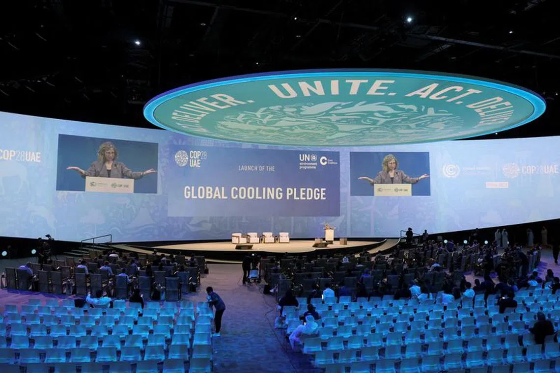 File photo: Executive Director of the United Nations Environment Programme (UNEP) Inger Andersen speaks at the session of discussion on the Global Cooling Pledge aimed at reducing emissions and exploring sustainable cooling solutions, during the United Nations Climate Change Conference (COP28), in Dubai, United Arab Emirates, December 5, 2023. REUTERS/Thaier Al-Sudani/File photo
