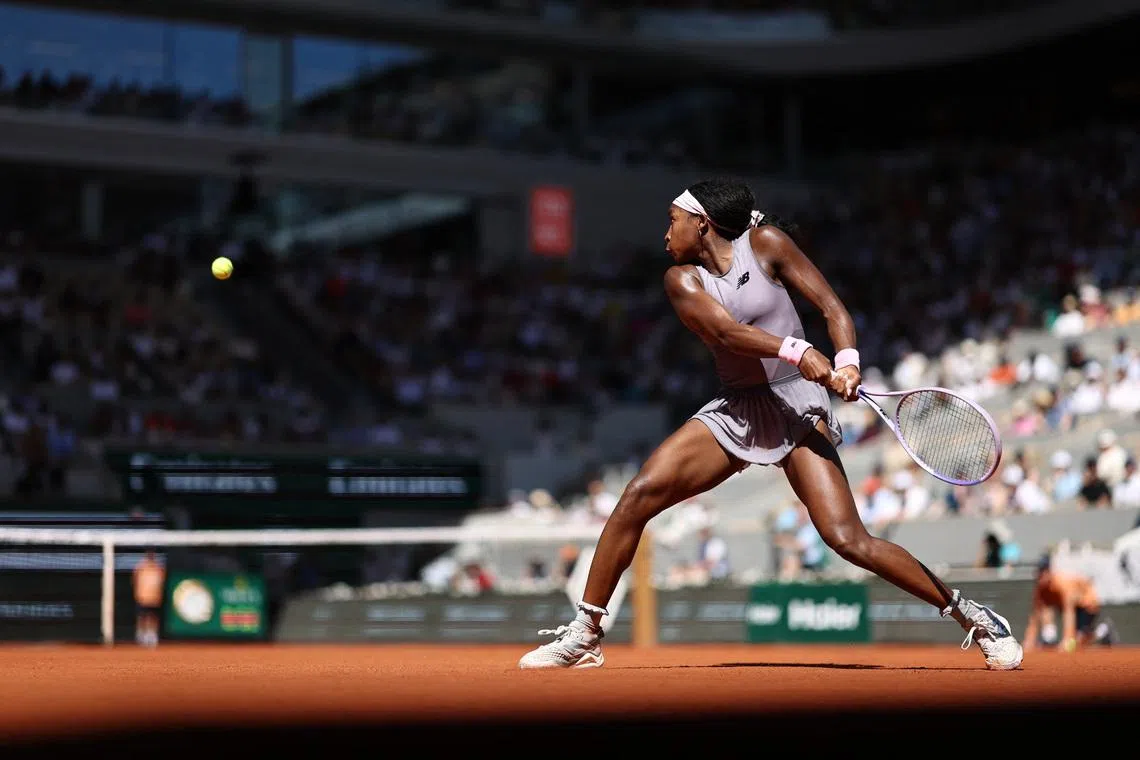 Tennis - French Open - Roland Garros, Paris, France - May 26, 2026 Coco Gauff of the U.S. in action during her first round match against Taylor Townsend of the U.S. REUTERS/Stephane Mahe