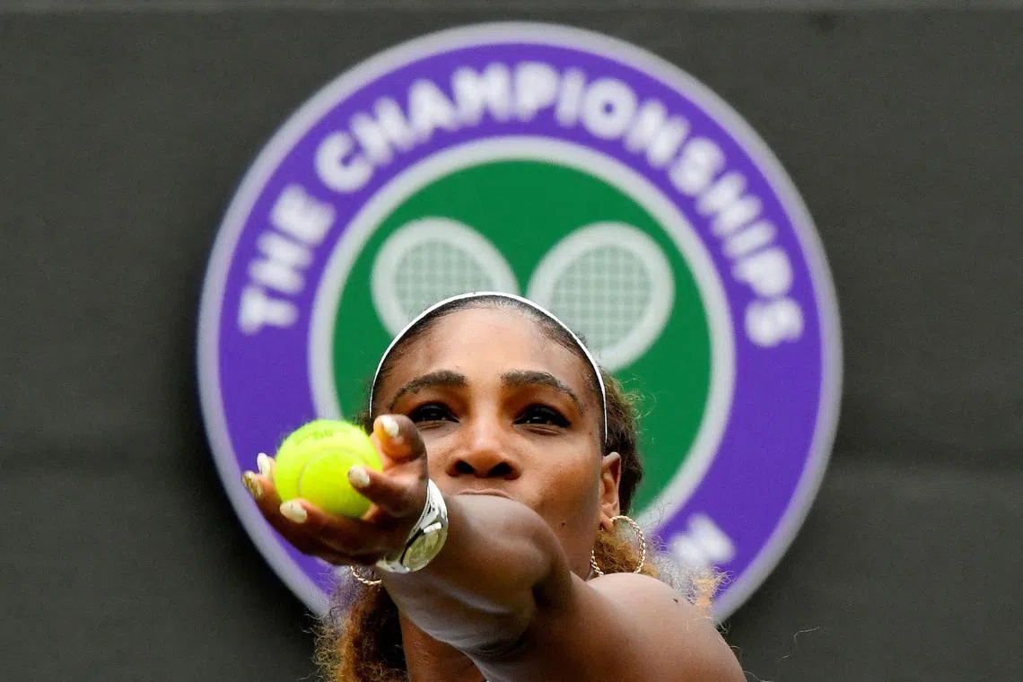 FILE PHOTO: Tennis - Wimbledon - All England Lawn Tennis and Croquet Club, London, Britain - July 6, 2019  Serena Williams of the U.S. in action during her third round match against Germany's Julia Goerges  REUTERS/Toby Melville/File Photo