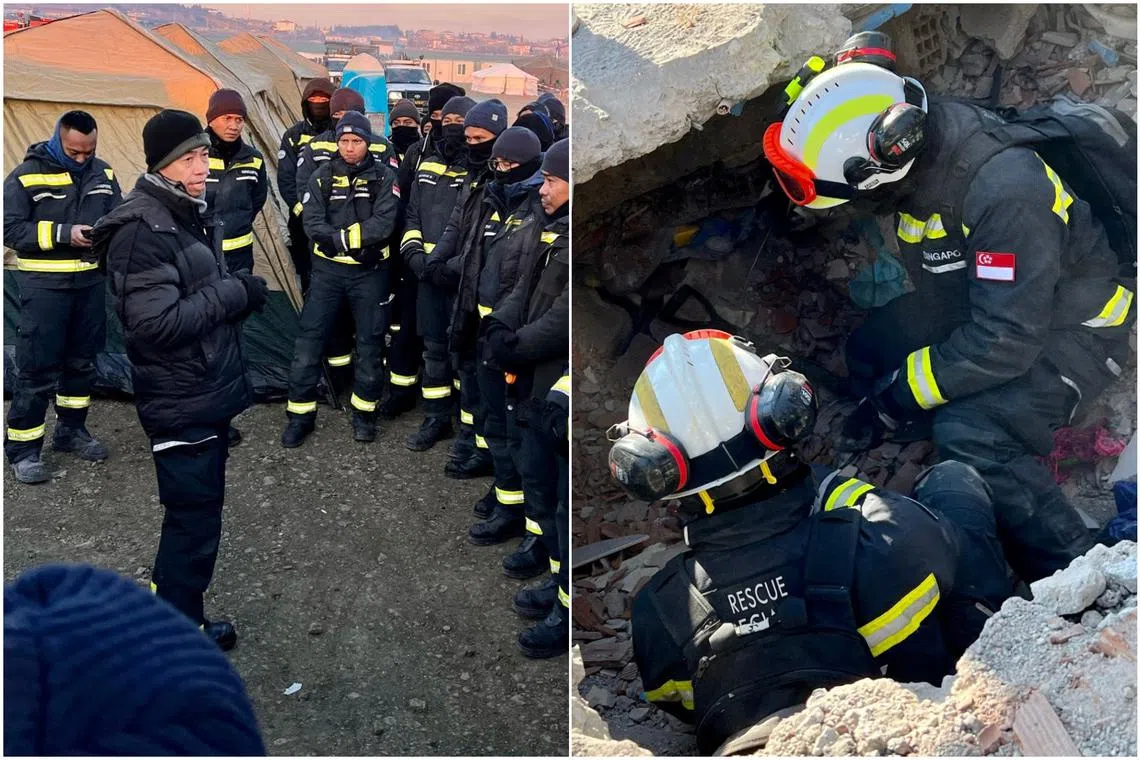 Operation Lionheart commander Colonel Chew Keng Tok (left, foreground) and members of the contingent in Kahramanmaras, Turkey.