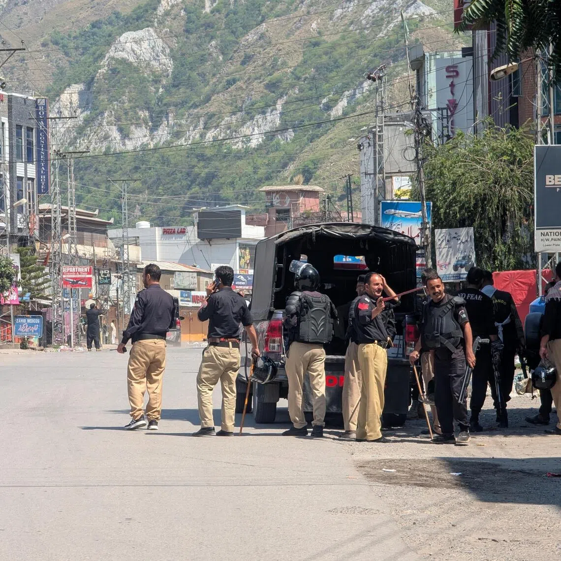 Pakistani security officials deployed in Muzaffarabad, in Pakistan-administered Kashmir, on June 9.