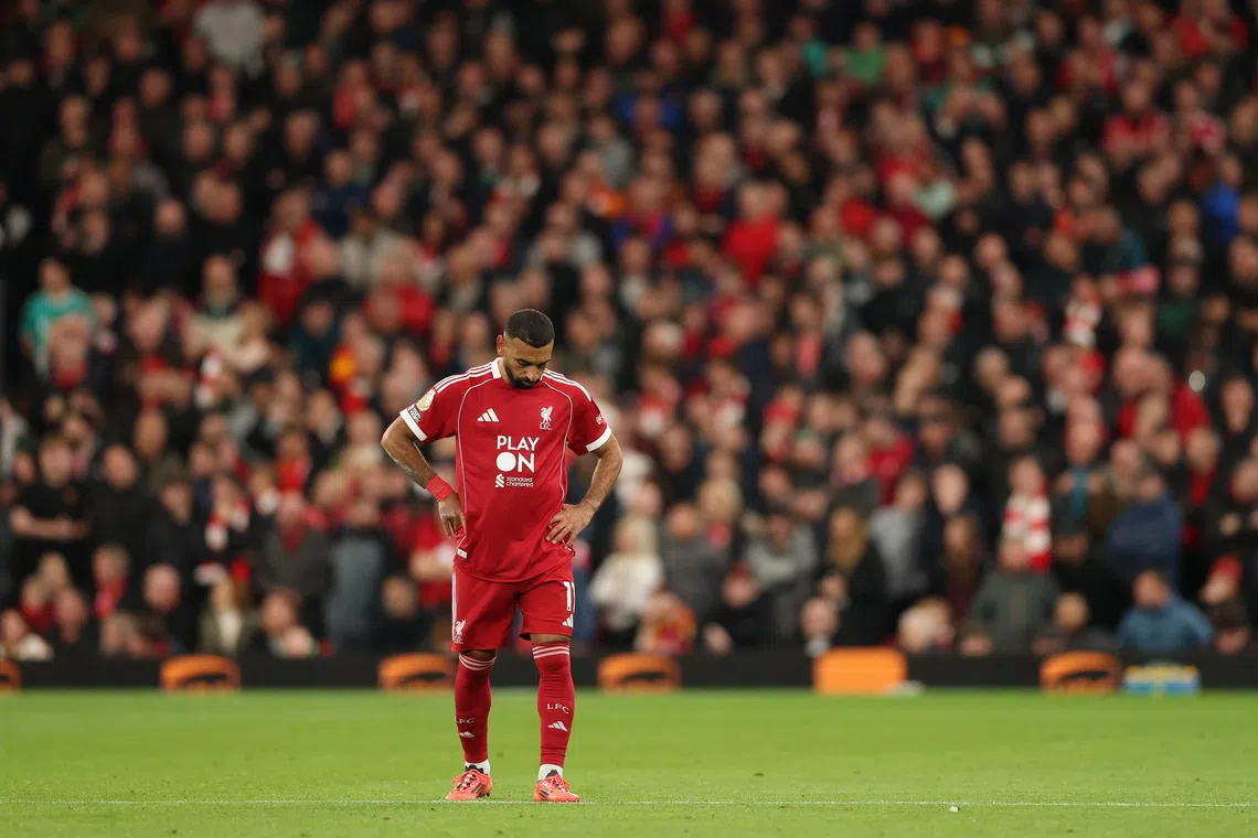 The downcast Mohamed Salah during the English Premier League match between Liverpool FC and Manchester United, on Oct 19.