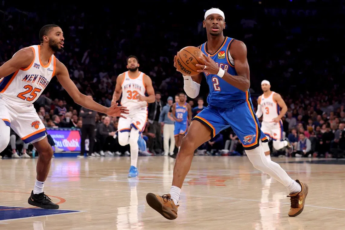 Shai Gilgeous-Alexander (right) uring the first quarter at Madison Square Garden in New York on Jan 10.