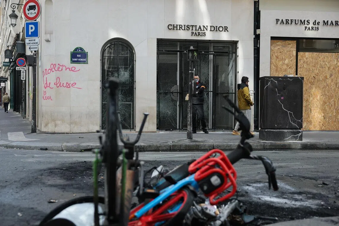 A Christian Dior store in Paris, vandalised during clashes on Oct 17 and 18.