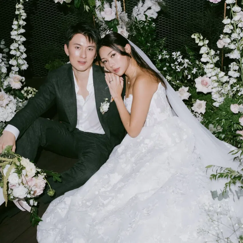 The couple wrote that the shoot involved “soft florals, dreamy pastels, and a little Love Story magic”.