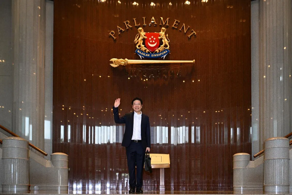 ST20230214-202336309352-Lim Yaohui-pixbudget/ Mr Lawrence Wong, Minister for Finance, arriving at Parliament House to deliver his Budget Statement speech on Budget Day, Feb 14, 2023. (ST PHOTO: LIM YAOHUI)