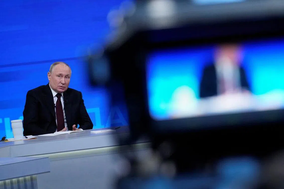 Russian President Vladimir Putin speaks during his annual press conference in Moscow, Russia December 14, 2023. Alexander Zemlianichenko/Pool via REUTERS/File Photo