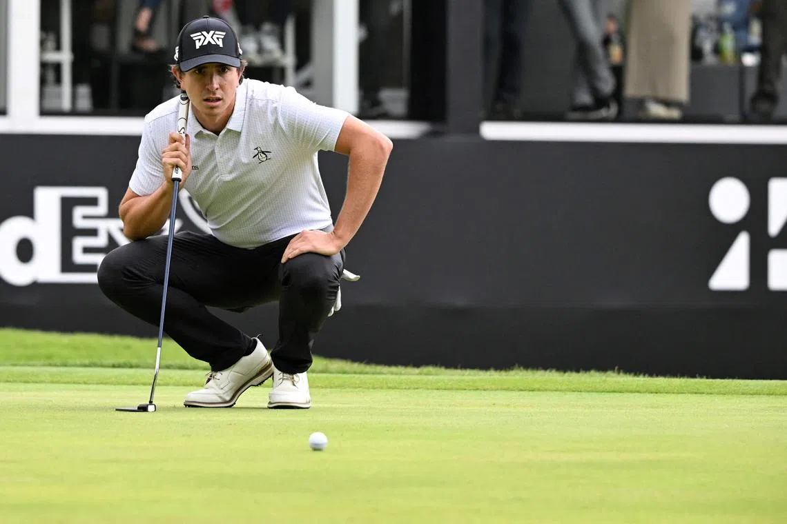 Nico Echavarria of Colombia putts on the ninth green during the third round of the Zozo Championship.