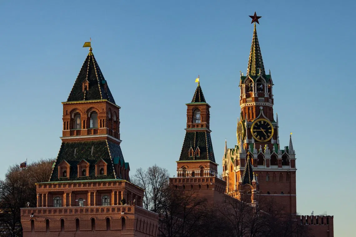 FILE PHOTO: A view of the towers of the Kremlin during sunset in Moscow, Russia, February 23, 2025. REUTERS/Maxim Shemetov/File Photo