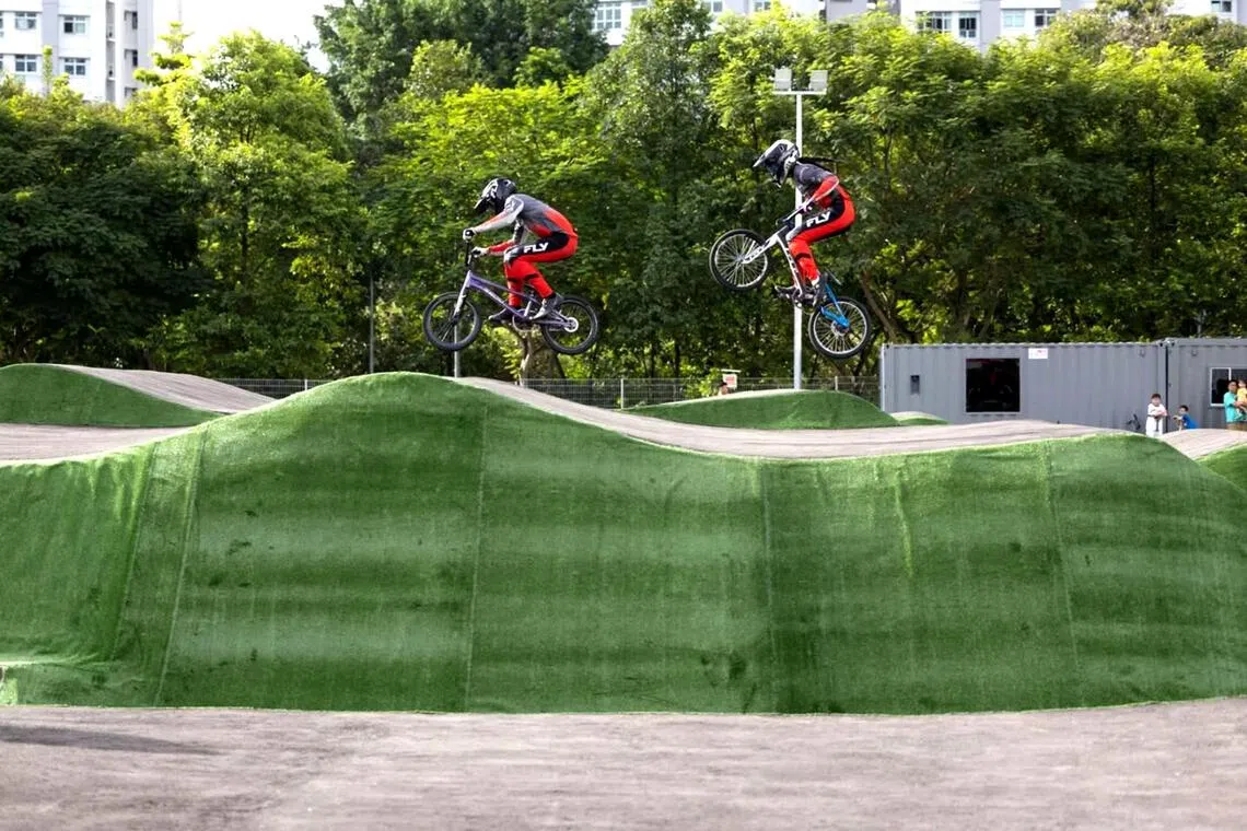 Riders trying out the BMX pump track at The Bricks: Sport-In-Precinct & Cycle Park at the soft launch in August.