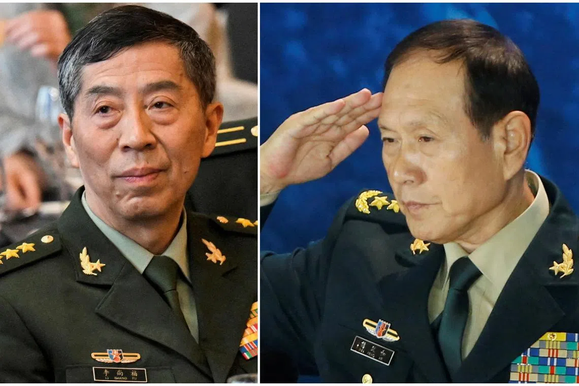 Former Chinese defence minister Li Shangfu (left) and his predecessor, Wei Fenghe have both been expelled.