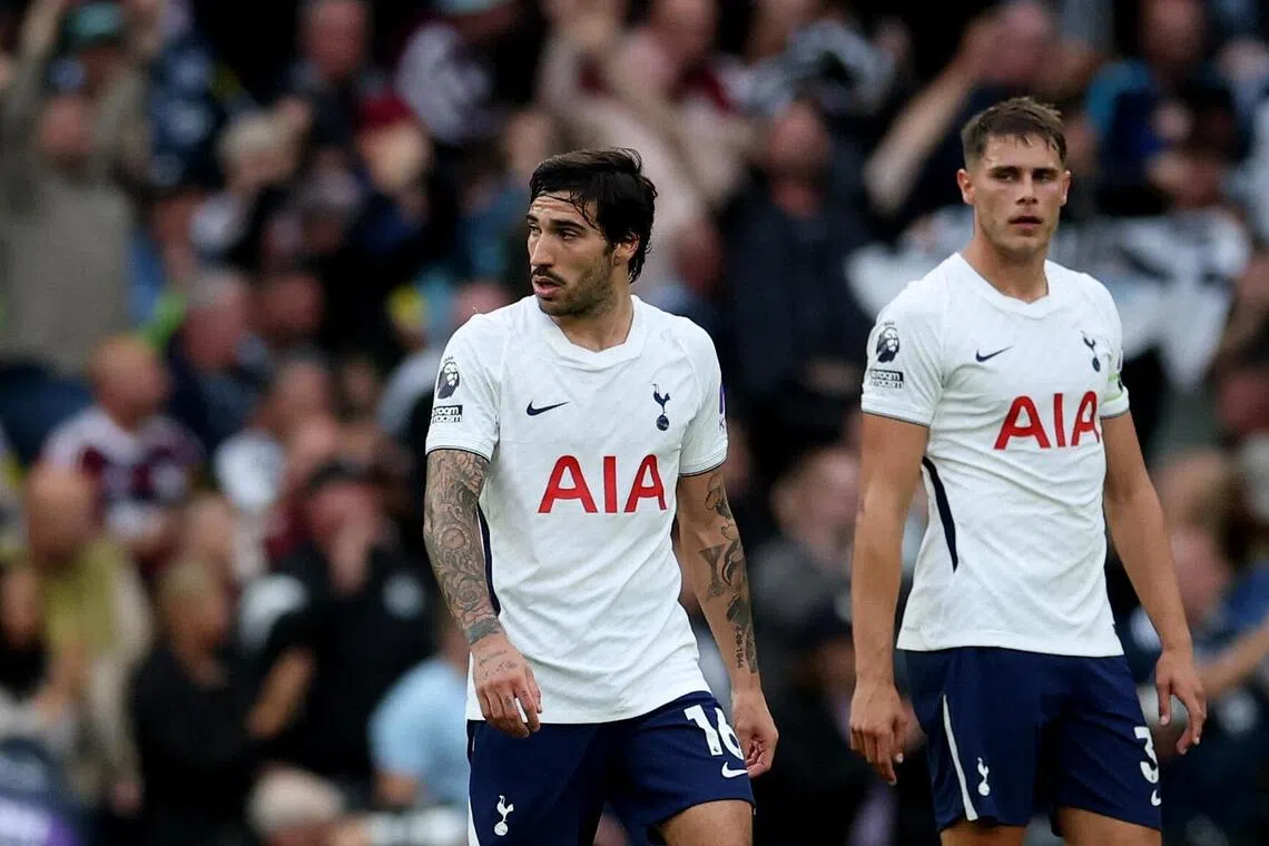 Tottenham Hotspur’s Sandro Tonali and Micky van de Ven after Yoane Wissa scored a second goal for Newcastle.