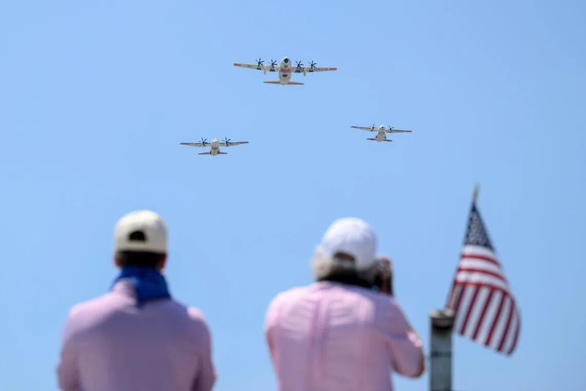 A US Coast Guard Fixed Wing flyover at the Great American State Fair on the National Mall in Washington, on July 4.