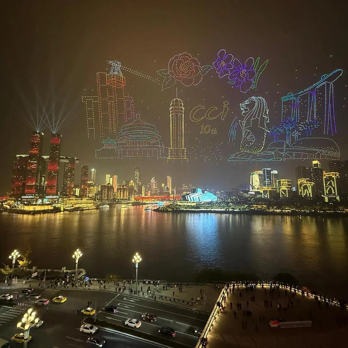 A drone show in Chongqing marking the 10th anniversary of the Chongqing Connectivity Initiative on Dec 15.