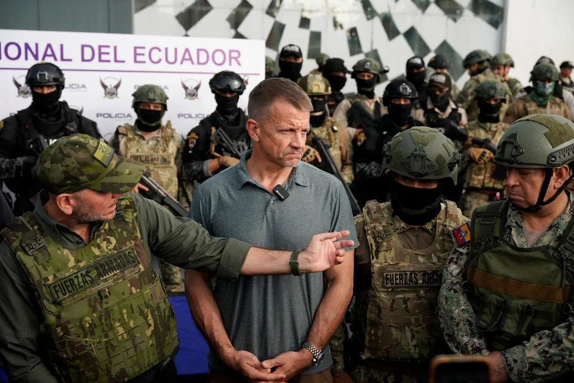 Erik Prince, founder of Blackwater, attends a police and military presentation, in Guayaquil, Ecuador April 5, 2025. REUTERS/Santiago Arcos