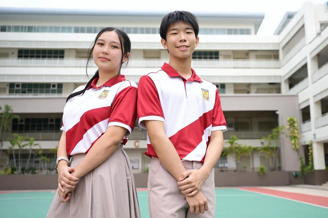Bedok South Secondary students Linus Fun (right) and Alizee Lam opted to do only seven subjects to better manage their time.