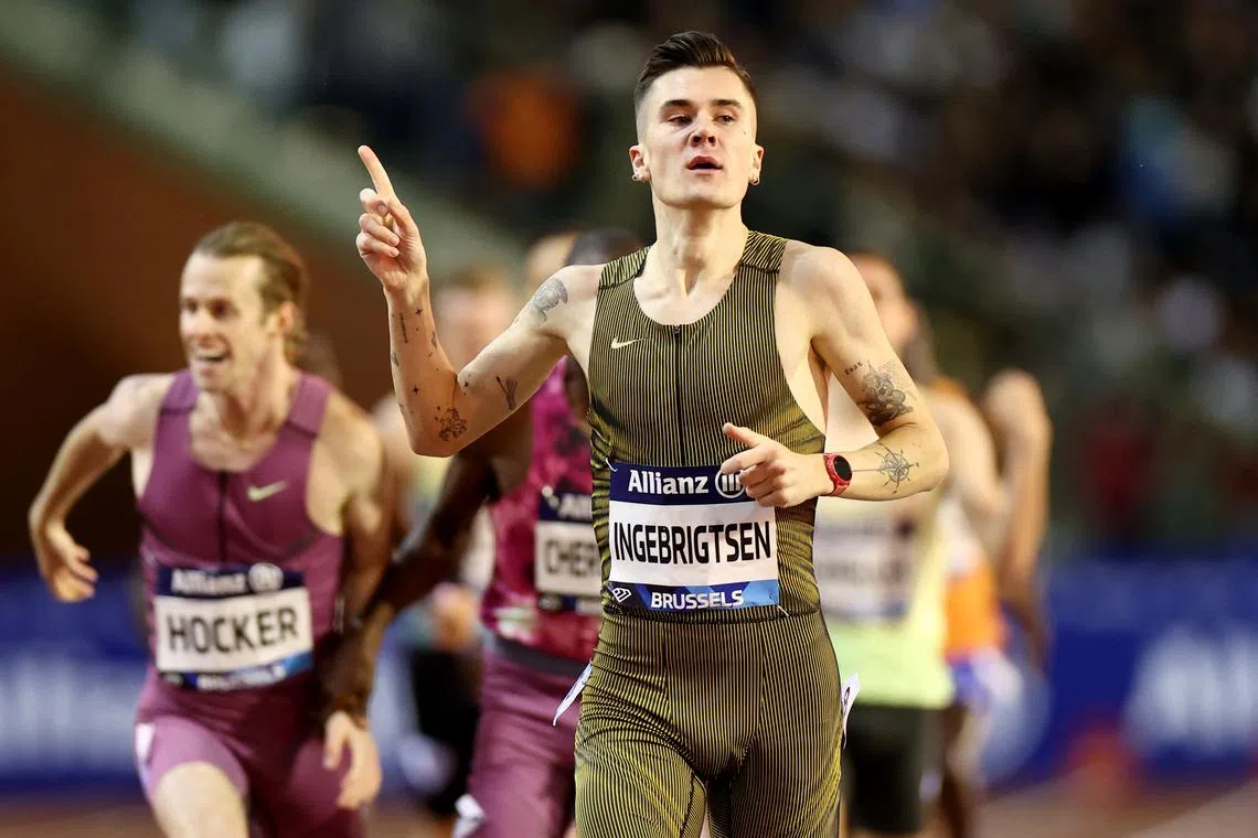 FILE PHOTO: Athletics - Diamond League - Brussels - King Baudouin Stadium, Brussels, Belgium - September 13, 2024 Norway's Jakob Ingebrigtsen celebrates winning the men's 1500m final REUTERS/Yves Herman/File Photo