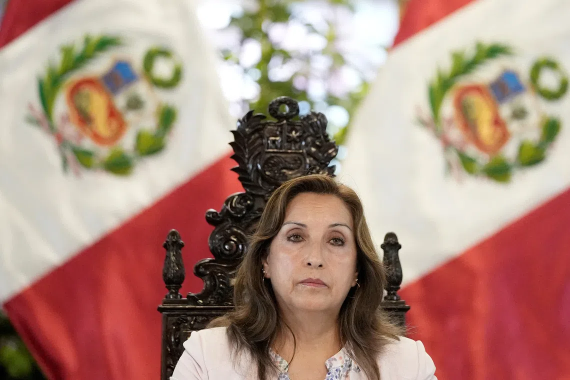 Peru's President Dina Boluarte addresses the media, in Lima, Peru December 29, 2022. REUTERS/Angela Ponce