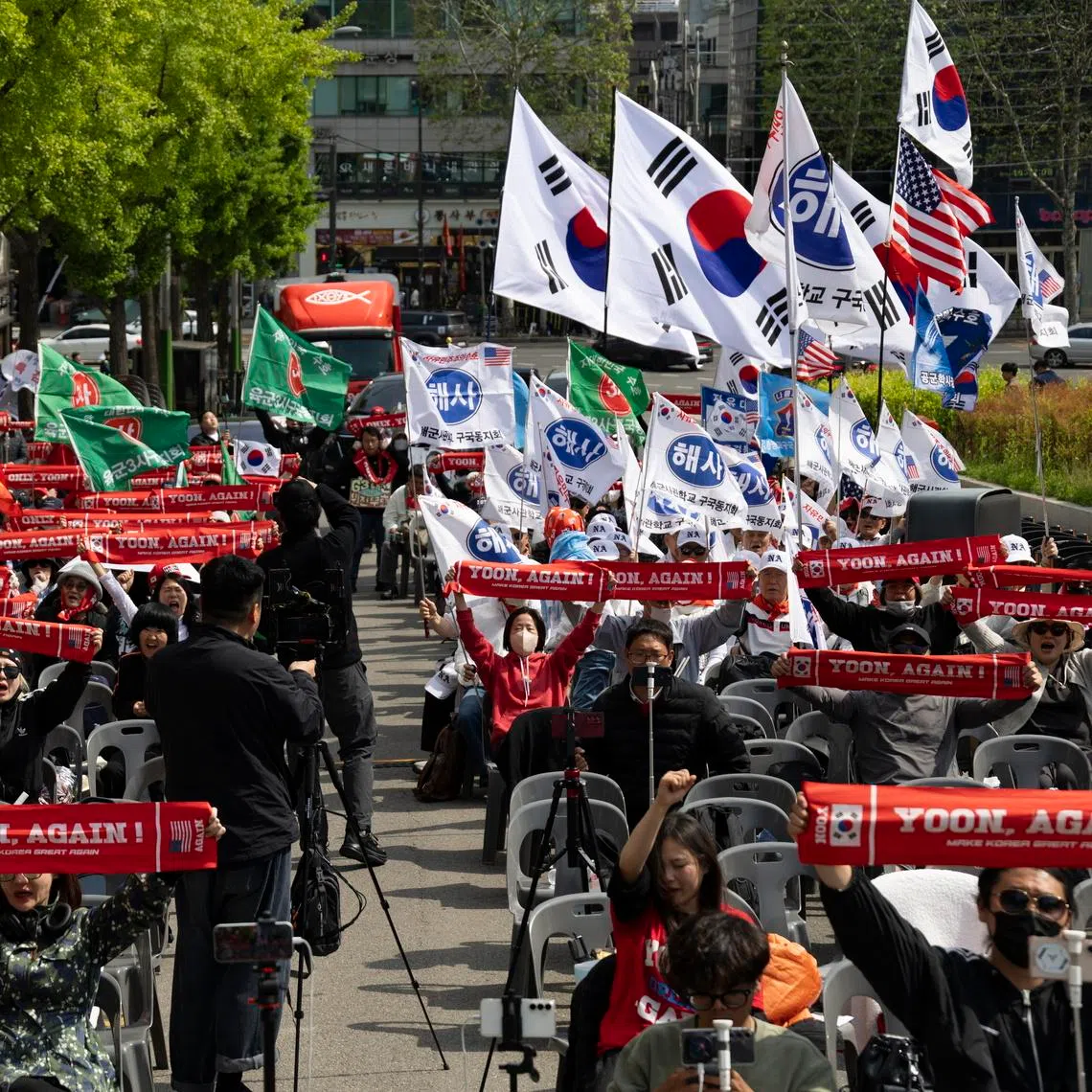 Supporters rally for impeached South Korean president Yoon Suk Yeol, who declared martial law and plunged the country into chaos in 2024. Former interior minister Lee Sang-min's prison term for his role in the crisis was increased to nine years.