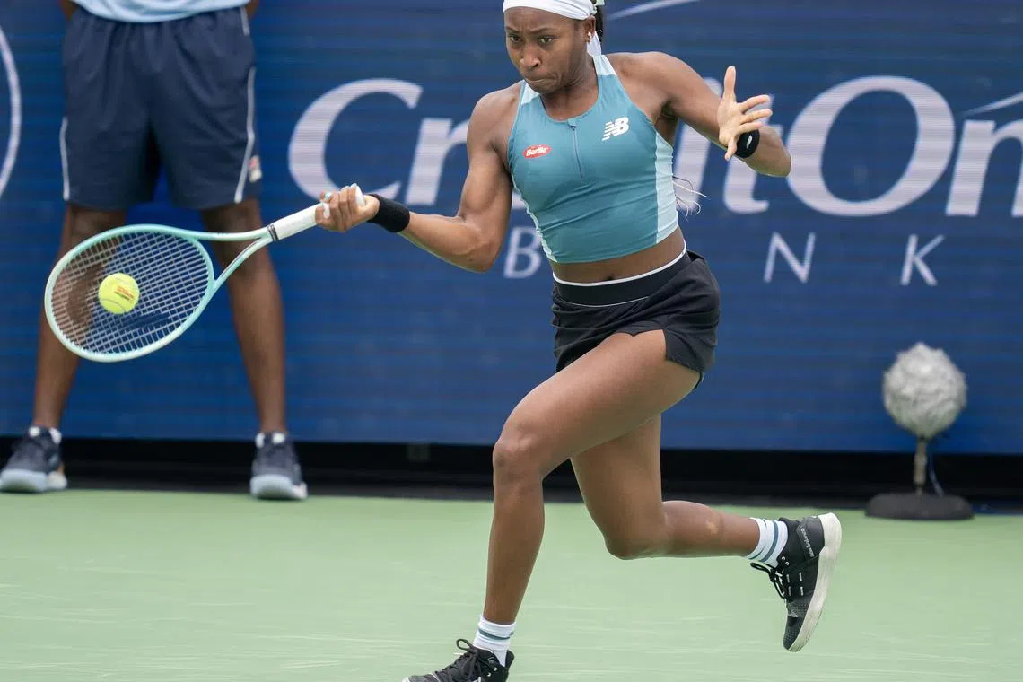 Aug 15, 2024; Cincinnati, OH, USA ; Coco Gauff of the United States returns a shot against Yulia Putintseva of Kazakhstan on day four of the Cincinnati Open. Mandatory Credit: Susan Mullane-USA TODAY Sports/ File Photo