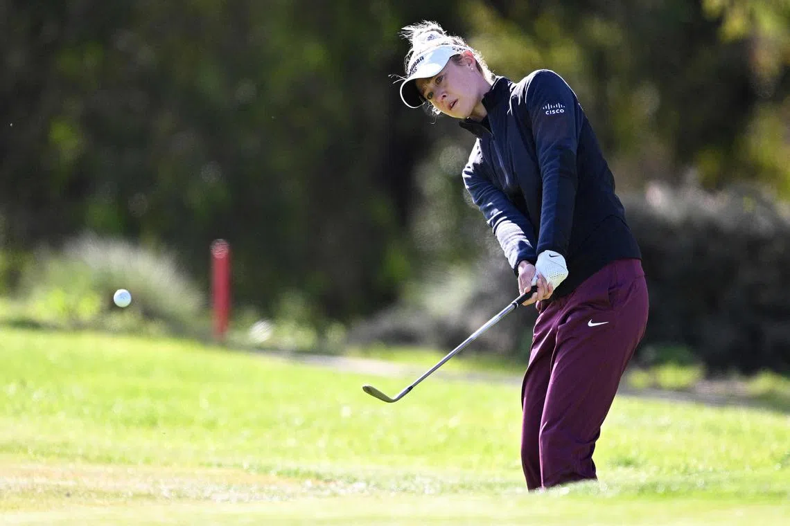 Nelly Korda chips on the fourth hole during the final round of the LPGA Seri Pak Championship at Palos Verdes Golf Club on March 24.