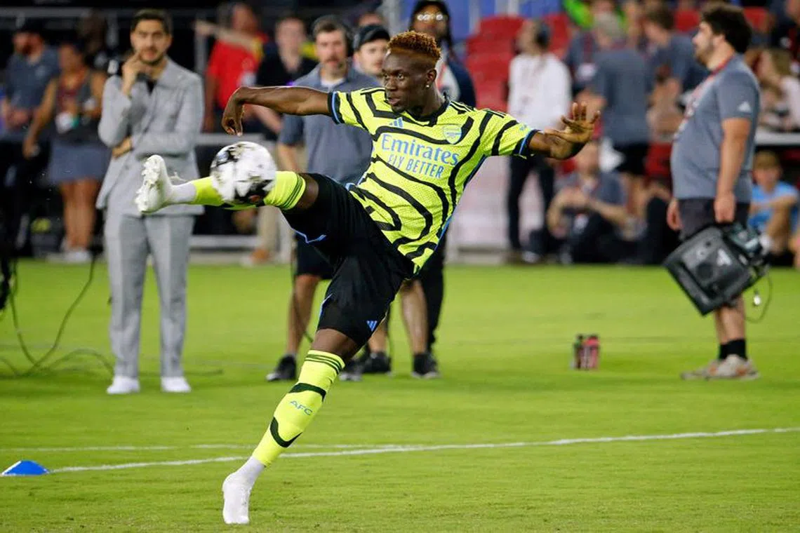 FILE PHOTO: Jul 18, 2023; Washington, DC, USA; Arsenal forward Folarin Balogun (26) competes during the 2023 MLS All Star Skills Challenge at Audi Field. Mandatory Credit: Amber Searls-USA TODAY Sports/File Photo