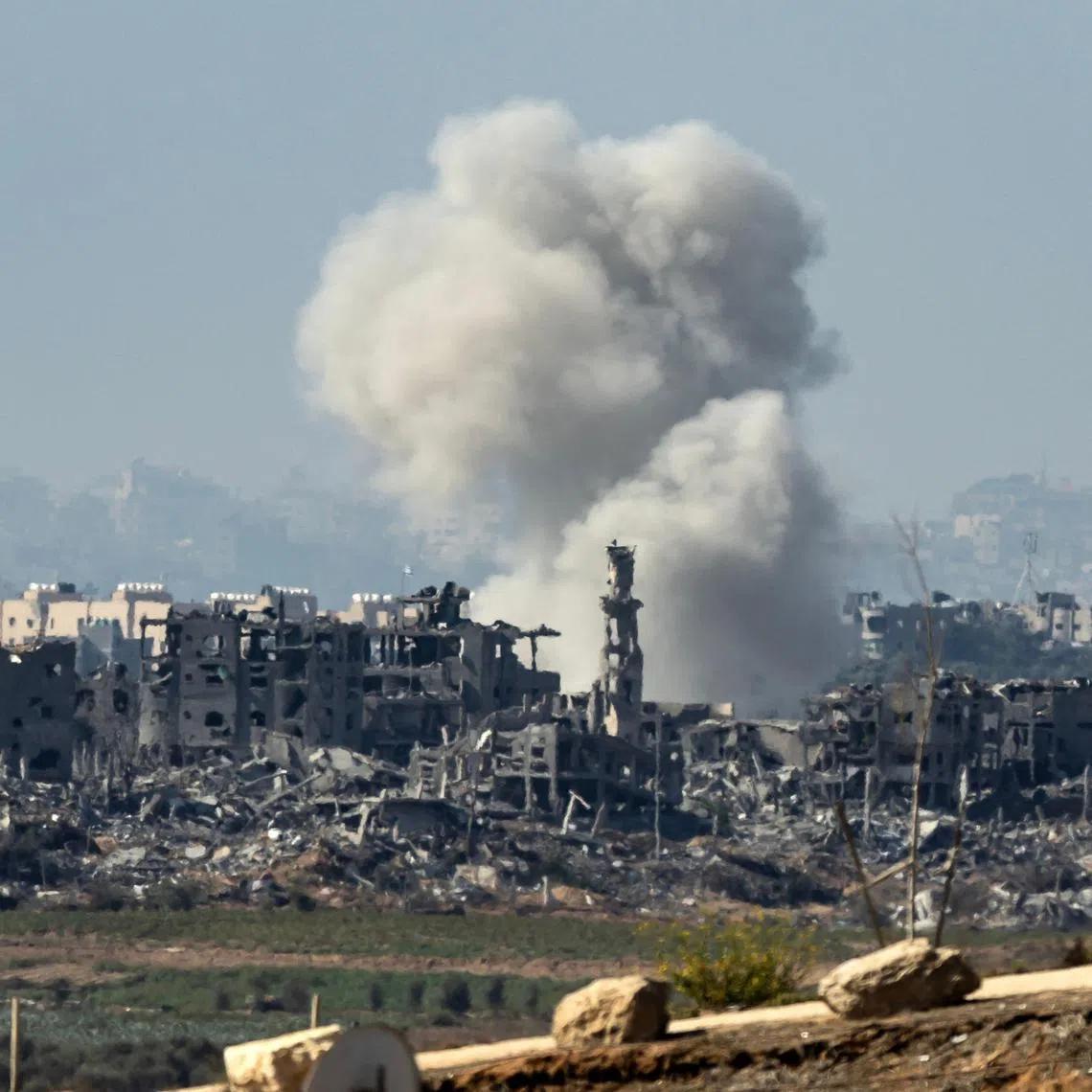 Smoke rises during an Israeli military bombardment of the northern Gaza Strip on Nov 15.