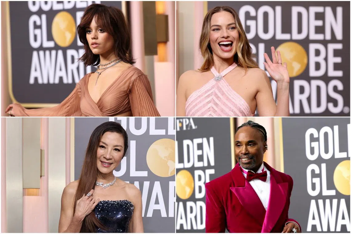 (Clockwise from top left) Jenna Ortega, Margot Robbie, Billy Porter and Michelle Yeoh. 