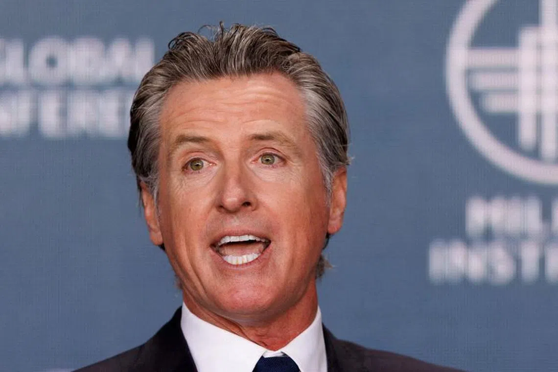 FILE PHOTO: Gavin Newsom, governor of the State of California, speaks at the 2023 Milken Institute Global Conference in Beverly Hills, California, U.S., May 2, 2023. REUTERS/Mike Blake/File Photo