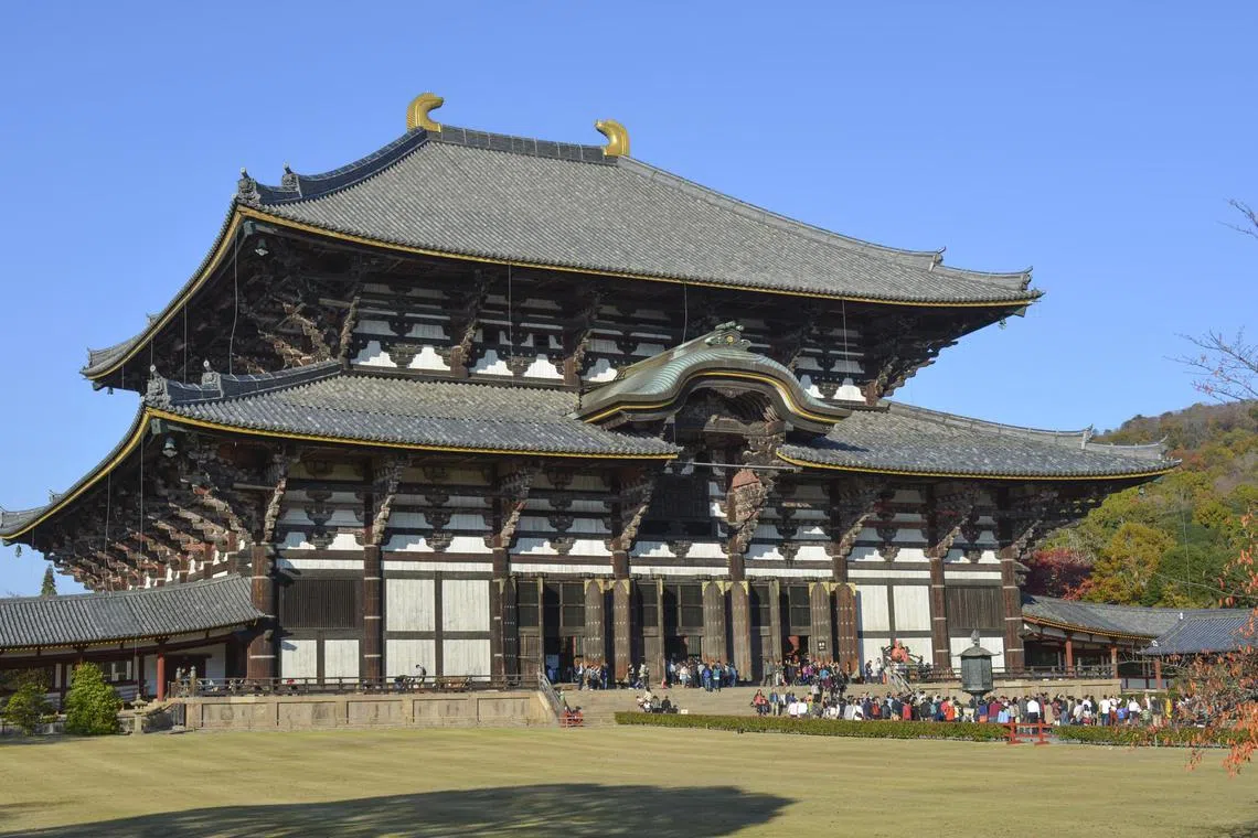 Built in AD752 by Emperor Shomu, Todaiji in Nara city, Japan is centred around the temple of the Great Buddha Hall.
