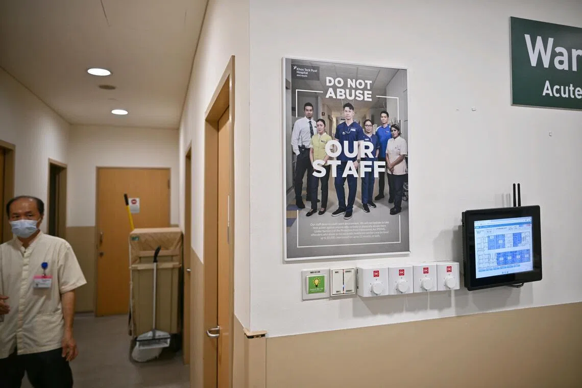 Posters and signages were put up in KTPH to remind the public on acceptable behaviour to take when interacting with healthcare workers.