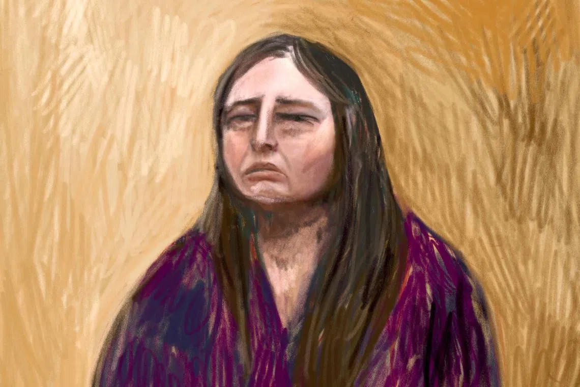 A handout court sketch drawn from a video link on June 2, 2025, and received on June 19, 2025, shows Erin Patterson, an Australian woman accused of murdering three people with a toxic mushroom-laced beef Wellington, at the Latrobe Valley Law Courts in Morwell, south of Melbourne, as she faces trial in a case that has grabbed global attention. Patterson, 50, is charged with murdering her estranged husband's parents and aunt in July 2023 by spiking their beef Wellington lunch with death cap mushrooms. (Photo by Anita LESTER and Handout / LATROBE VALLEY LAW COURTS / AFP) / RESTRICTED TO EDITORIAL USE - MANDATORY CREDIT "AFP PHOTO / ANITA LESTER/ LATROBE VALLEY LAW COURTS” - NO MARKETING NO ADVERTISING CAMPAIGNS - DISTRIBUTED AS A SERVICE TO CLIENTS