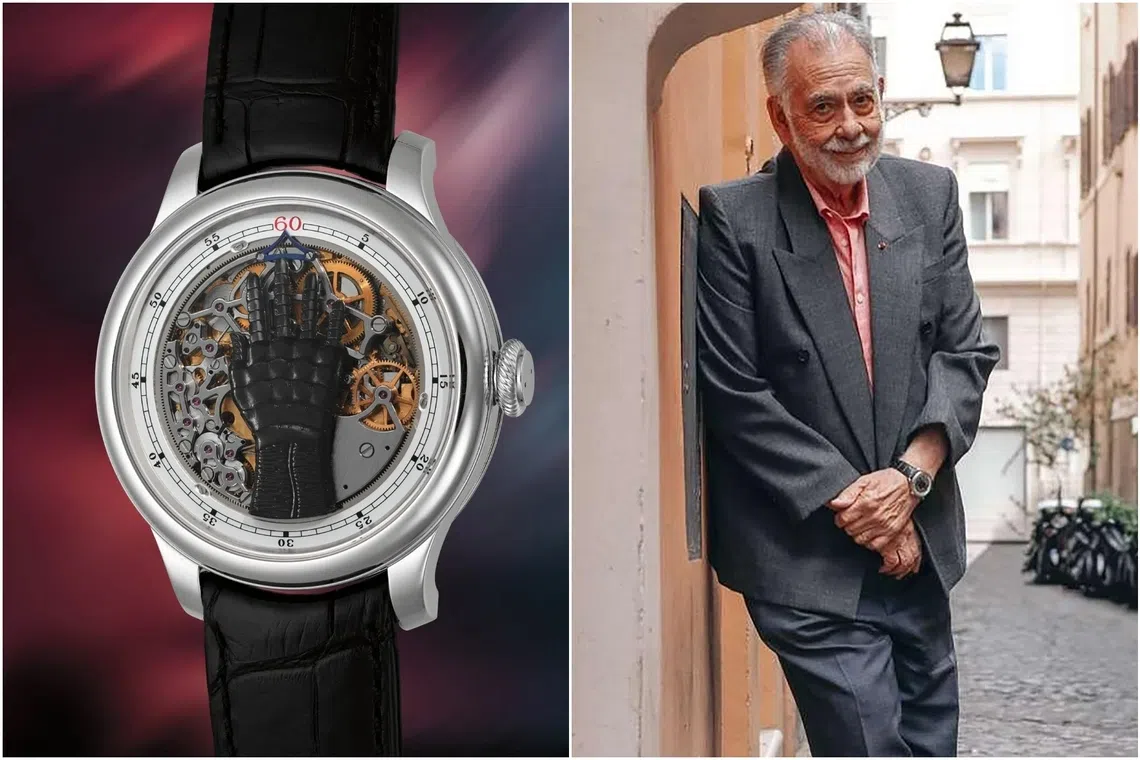 An F.P. Journe watch (left) owned by US director Francis Ford Coppola sold at auction on Dec 6. 