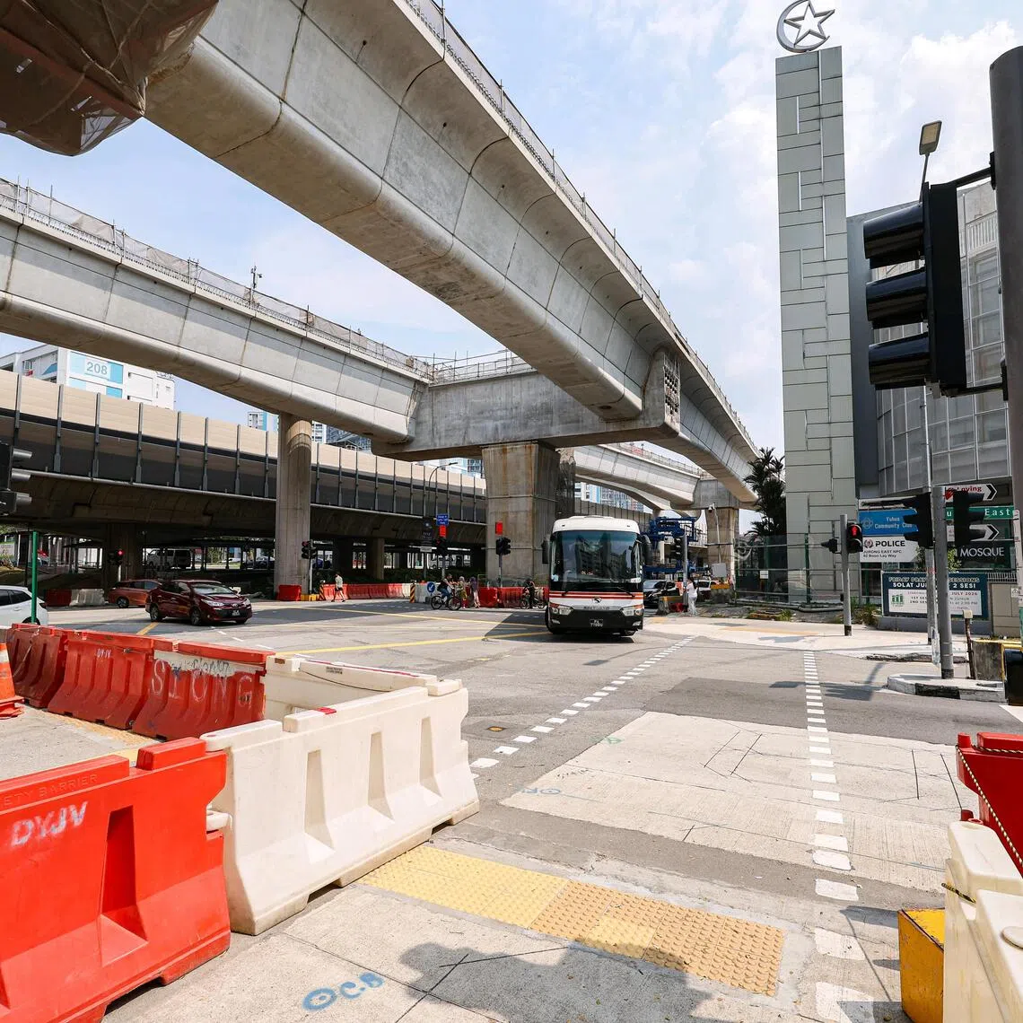 Construction work on the Jurong Region Line in Jurong East in August 2026. It is expected to be completed in 2029, with 24 stations serving the western part of Singapore.