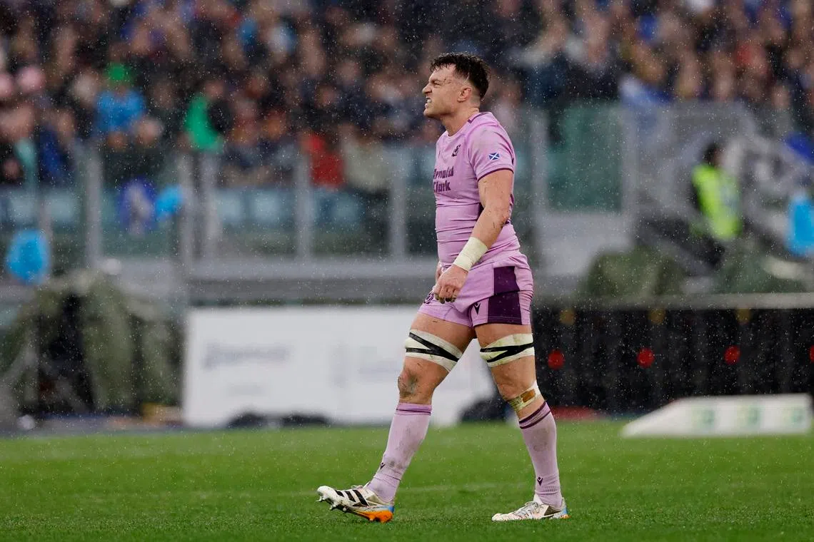 Rugby Union - Six Nations Championship - Italy vs Scotland - Stadio Olimpico, Rome, Italy - February 7, 2026 Scotland's Jack Dempsey celebrates scoring their first try REUTERS/Remo Casilli/File Photo