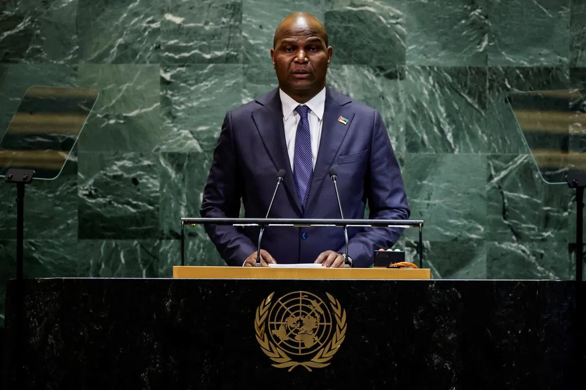 Mozambican president Daniel Chapo addresses the 80th United Nations General Assembly at U.N. headquarters in New York, U.S., September 23, 2025. REUTERS/Eduardo Munoz