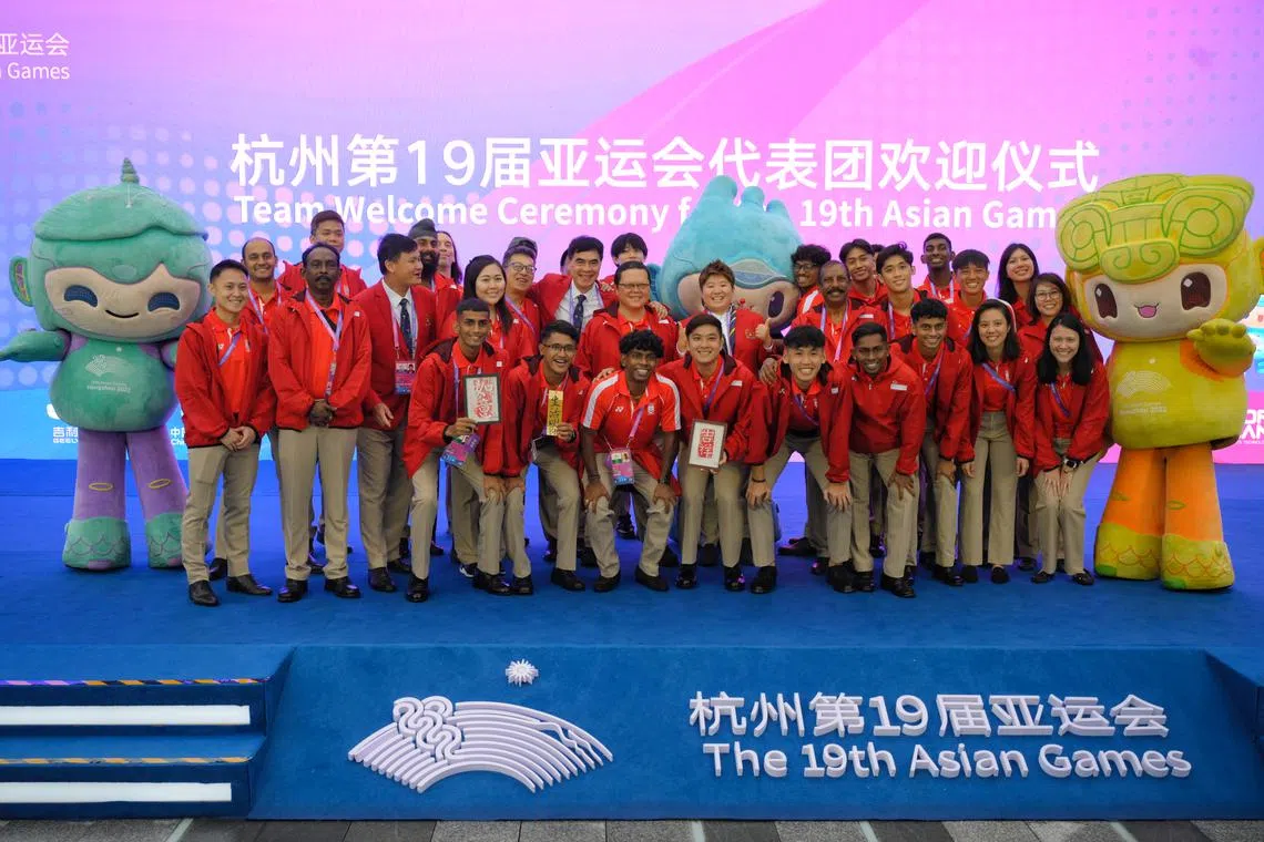 Singapore's athletes at the team welcoming ceremony at the Hangzhou Asian Games on Sept 21, 2023.