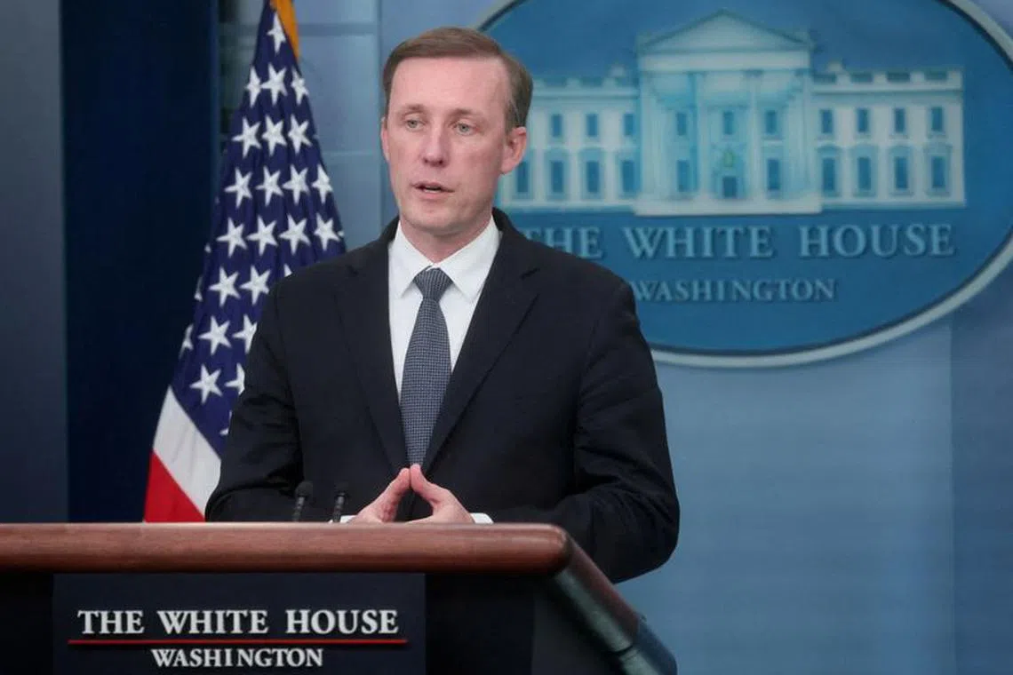 FILE PHOTO: U.S. National Security Adviser Jake Sullivan speaks during a press briefing held by White House Press Secretary Karine Jean-Pierre at the White House in Washington, U.S., November 13, 2023. REUTERS/Leah Millis/File Photo