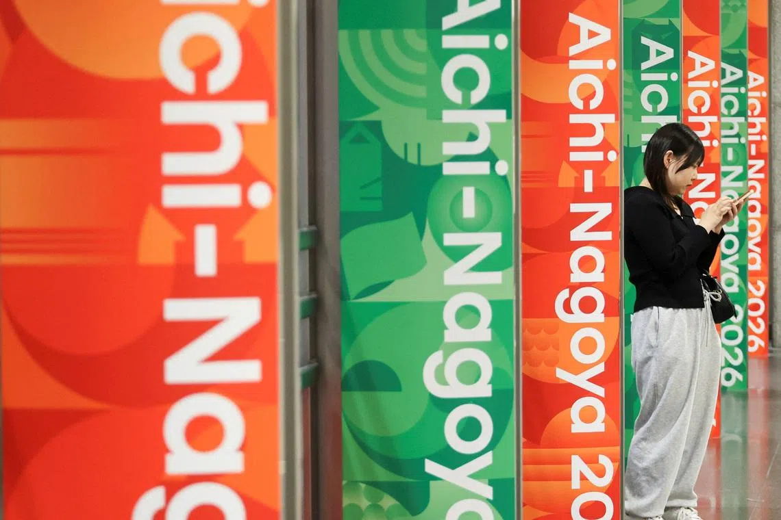 Signages of the 20th Asian Games Aichi-Nagoya 2026 on display in Nagoya, central Japan May 21, 2026.  REUTERS/Issei Kato