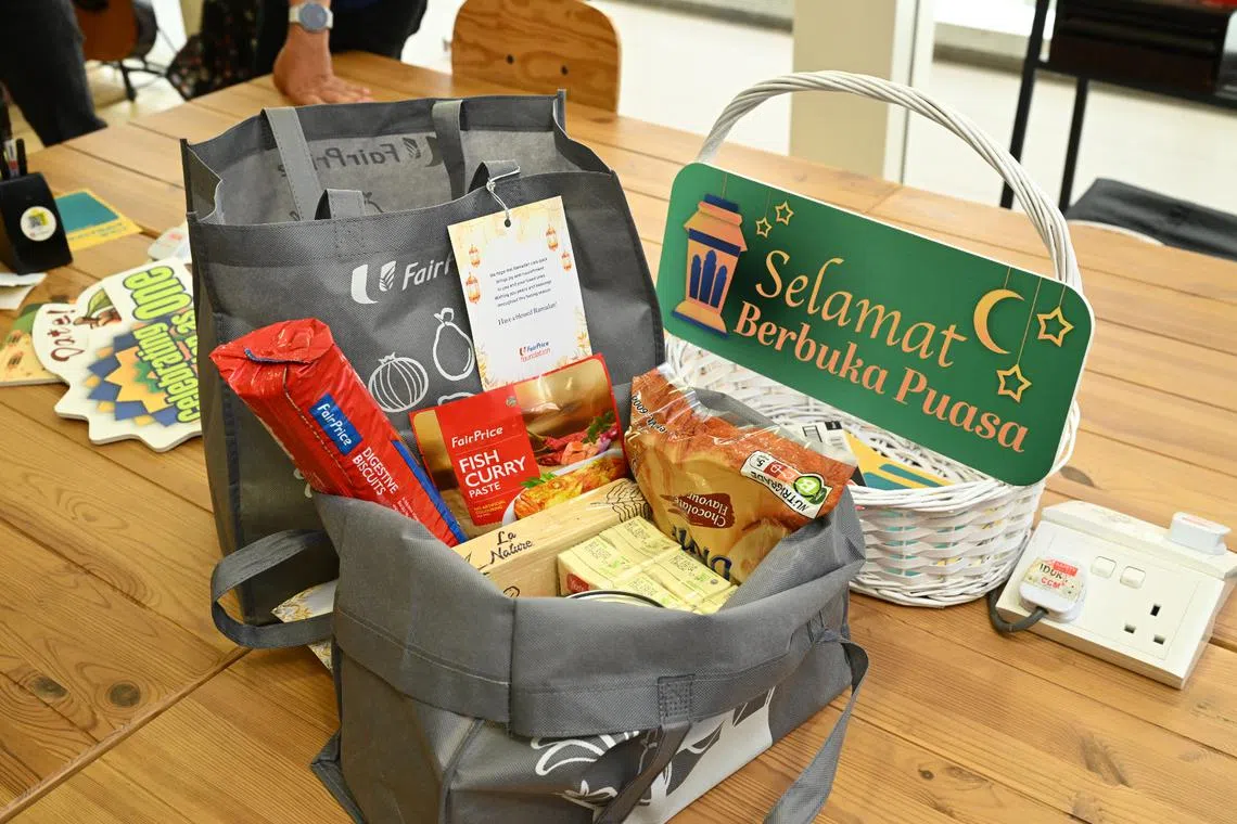 The care packs contain staples such as cereal, soy milk, tinned tuna and pitted dates.