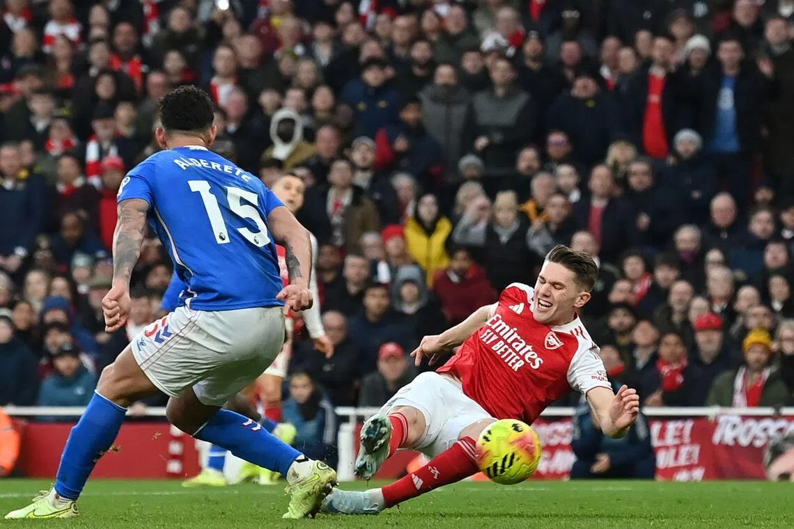 Viktor Gyokeres scores Arsenal's second goal during their 3-0 home win over Sunderland on Feb 7. 