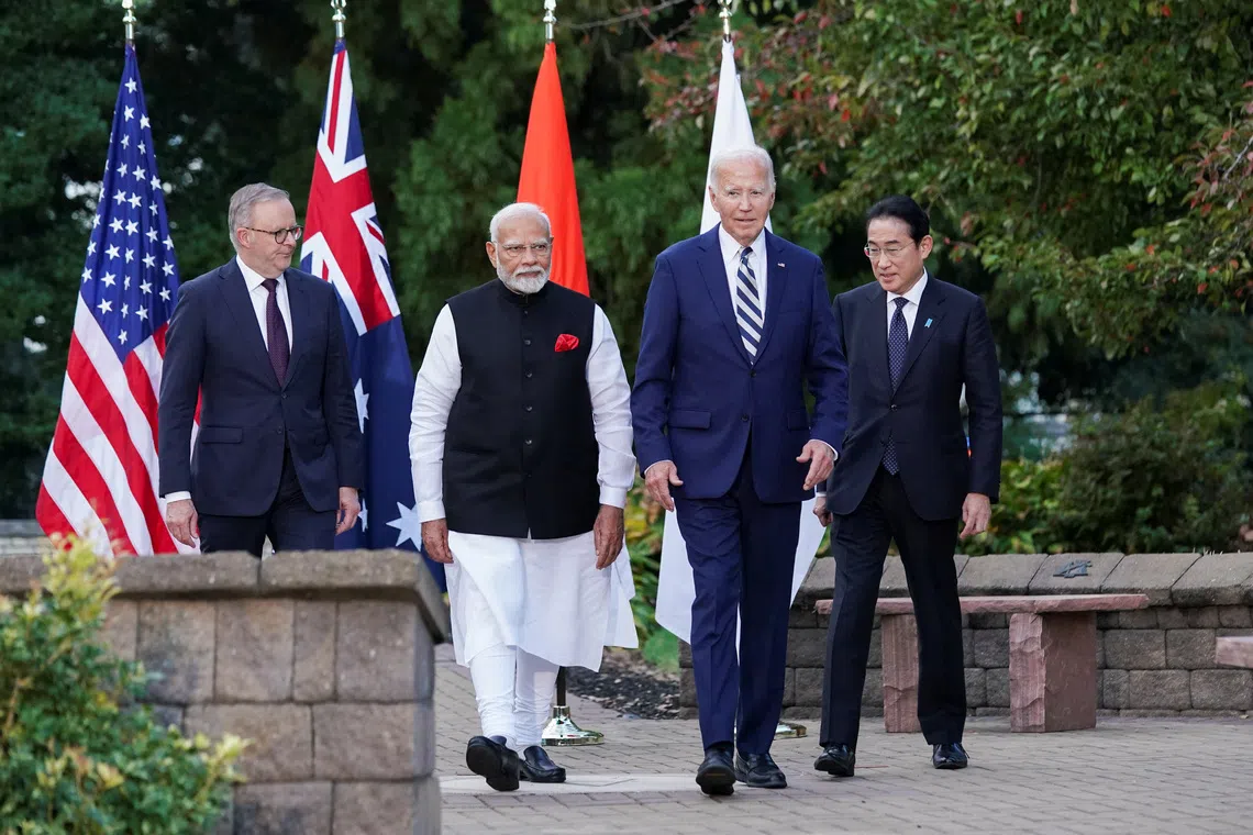 (From left) Australian PM Anthony Albanese, Indian PM Narendra Modi, US President Joe Biden and Japan PM Fumio Kishida arrive at the Quad leaders' summit in Claymont, Delaware, on Sept 21.