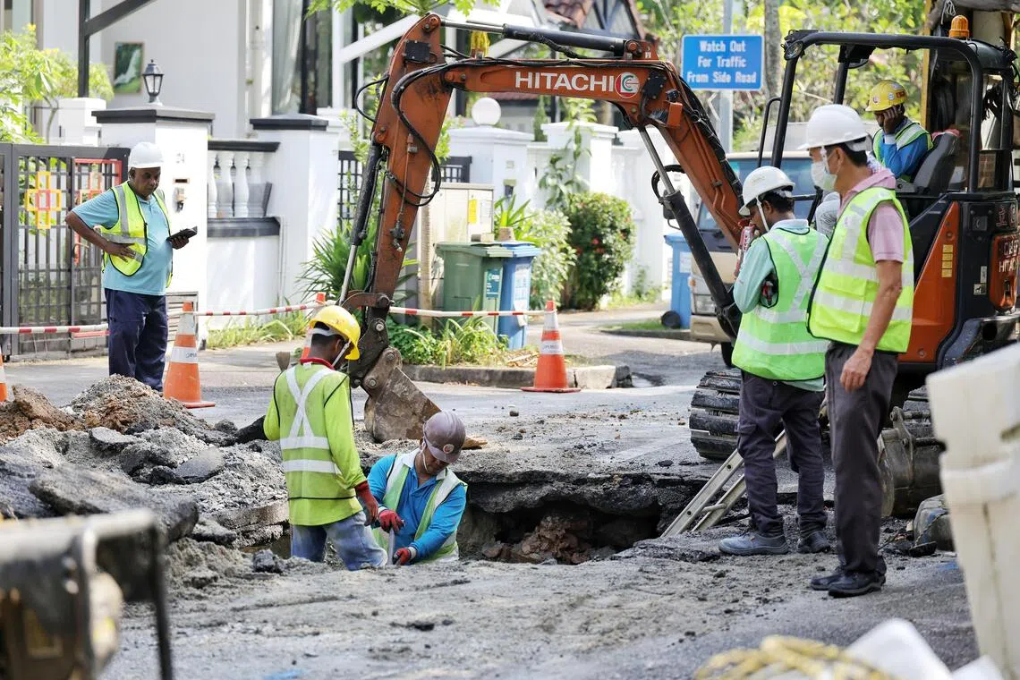 Repair works being carried out in King’s Road on Aug 22.