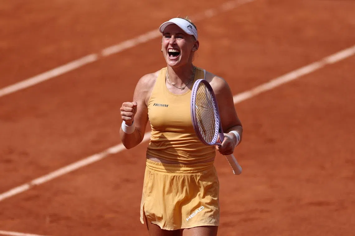 Tennis - French Open - Roland Garros, Paris, France - May 29, 2026 Switzerland's Jil Teichmann celebrates winning her third round match against Czech Republic's Karolina Muchova REUTERS/Stephane Mahe