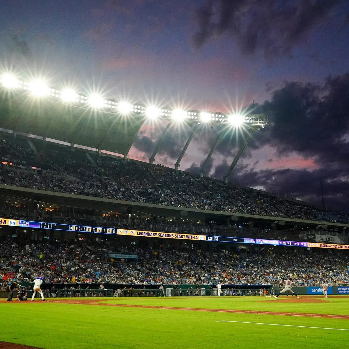 Jun 12, 2026; Kansas City, Missouri, USA; A general view of Kauffman Stadium. Mandatory Credit: Denny Medley-Imagn Images/File Photo