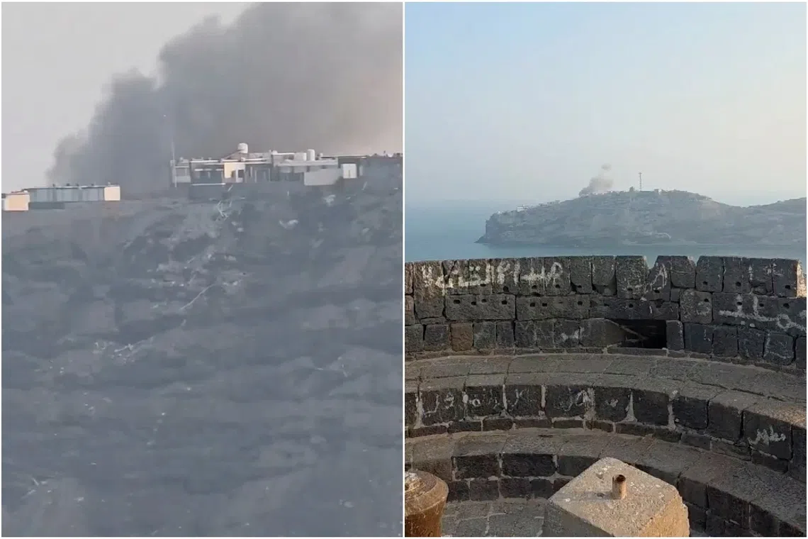 Smoke billowing from the presidential palace complex following an attack by the Houthis, in Aden, Yemen, on Oct 15.