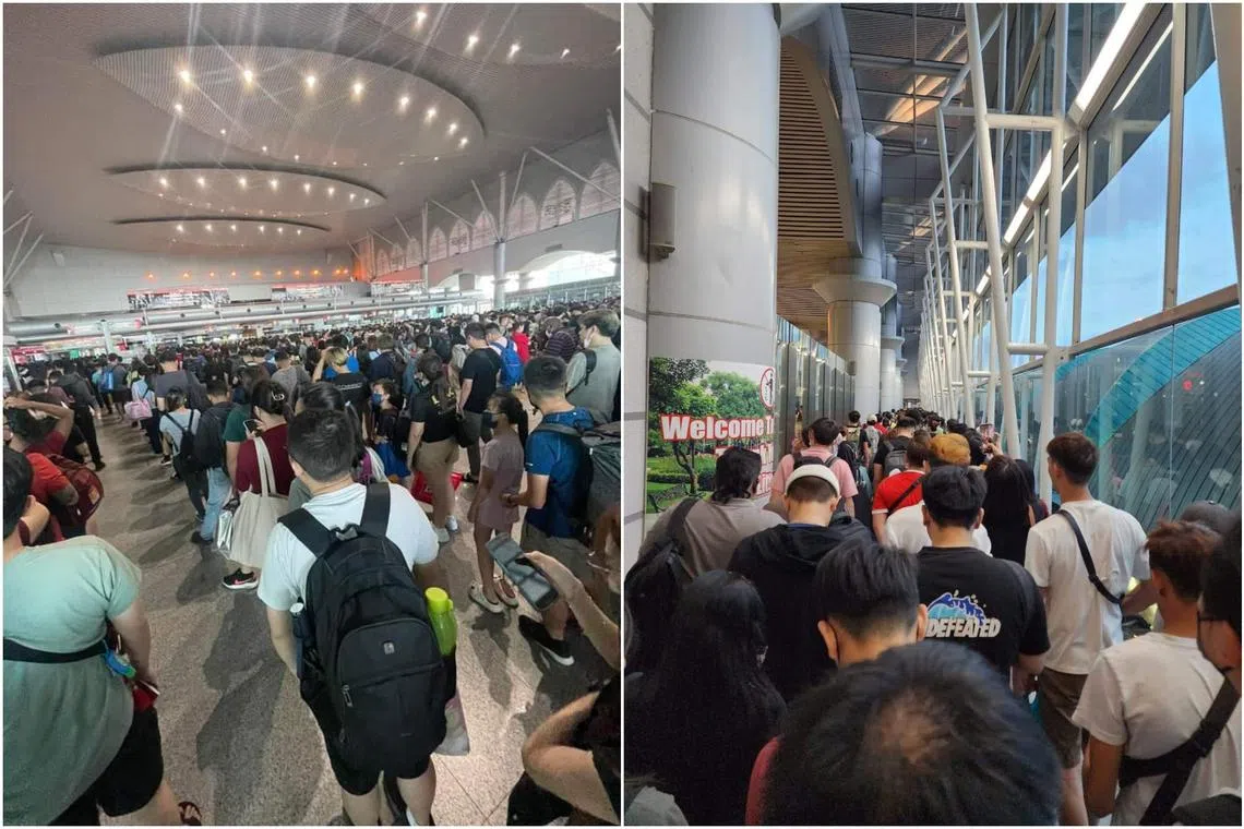 Long queues were seen at the checkpoint in a Facebook post uploaded on Feb 28, 2023.