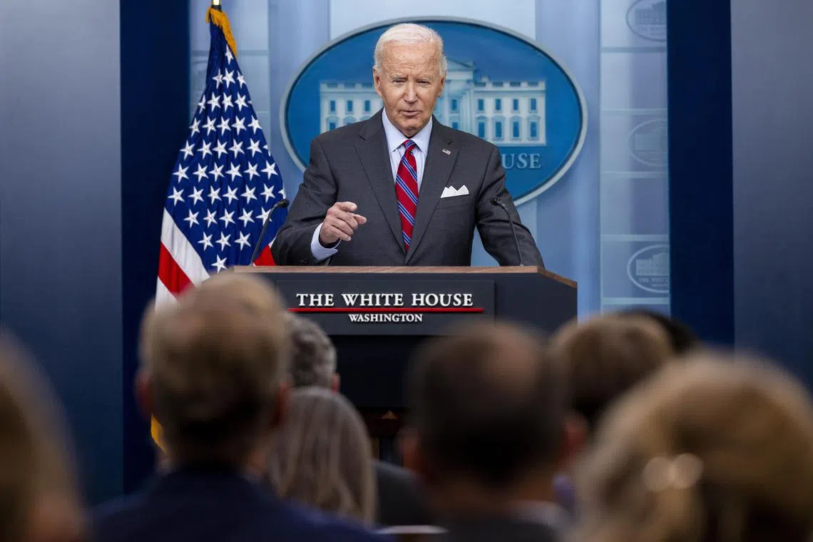 US President Joe Biden responding to a question from the media, during the daily briefing at the White House, on Oct 4.