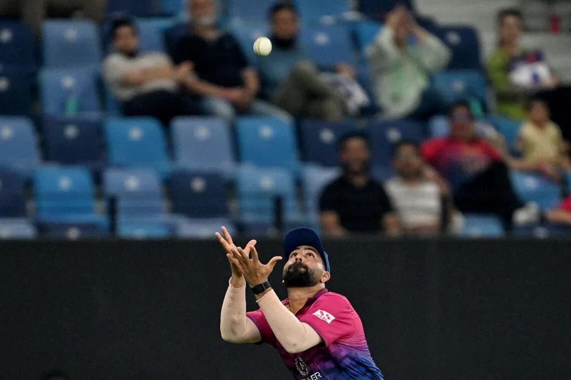 UAE's captain Muhammad Waseem takes a catch to dismiss Pakistan's Mohammad Nawaz in the Asia Cup T20 cricket match at the Dubai International Stadium on Sept 17, 2025.