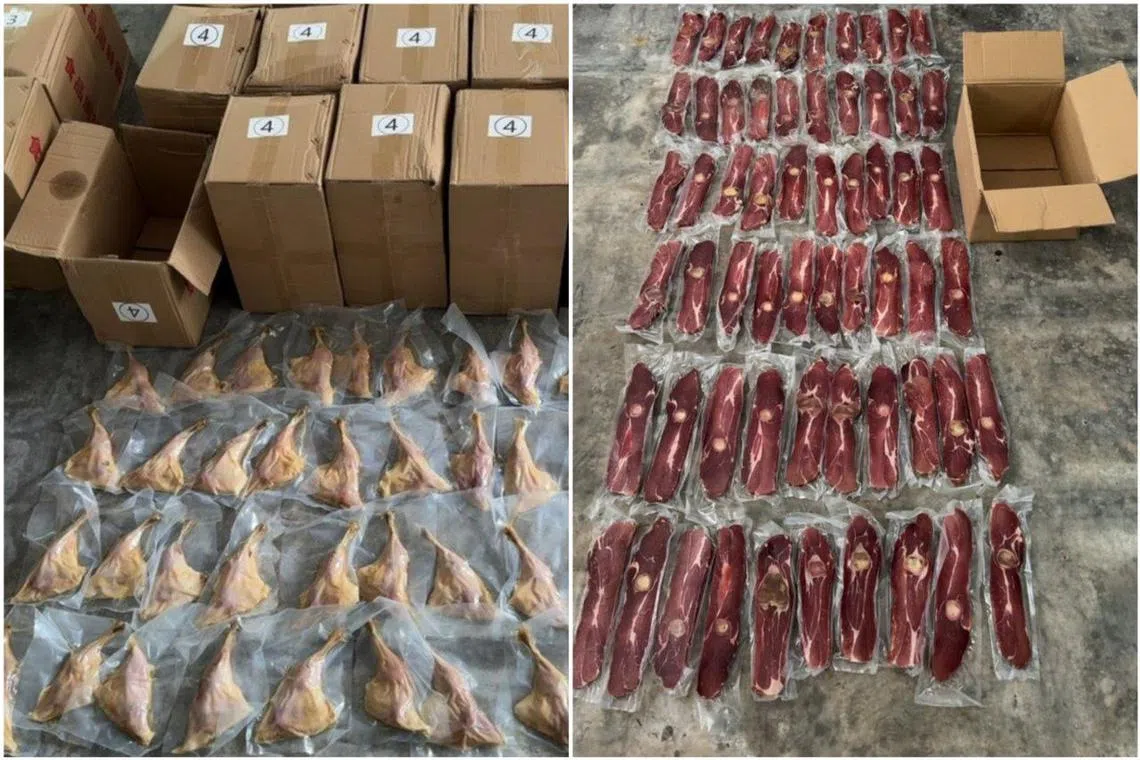 The illegal consignment contained meat products such as Chinese ham, waxed duck leg, and processed duck kidney.